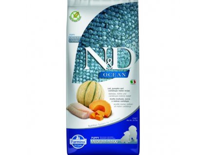 N&D OCEAN Dog GF Cod, Pumpkin & Cantaloupe Melon Puppy Medium & Maxi 12 kg