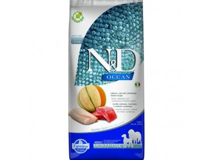 N&D OCEAN Dog GF Salmon, Cod & Cantaloupe Melon Adult Medium & Maxi 12 kg