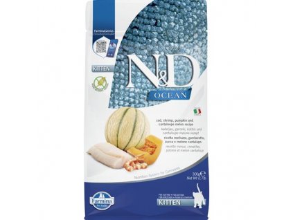 N&D OCEAN Cat GF Cod, Shrimp, Pumpkin & Cantaloupe Melon Kitten 300 g