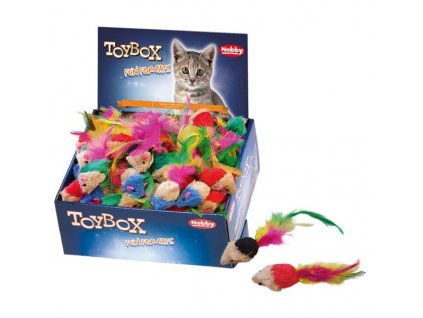 Hračka cat textil myš barevná 5cm display Nobby 140ks