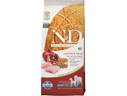 N&D ANCESTRAL GRAIN Dog LG Light-Chicken, Spelt, Oats & Pomegranate Adult Medium & Maxi 12 kg