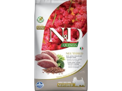 N&D QUINOA Dog GF Duck, Broccoli & Asparagus Neutered Adult Mini 2,5 kg