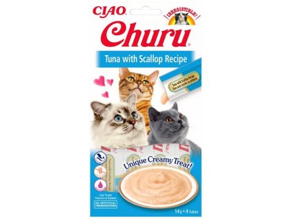 Inaba Churu cat snack Tuňák s příchutí hřebenatek 4x 14g