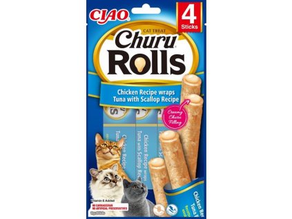 Inaba Churu Rolls cat snack kuře, tuňák a hřebenatka 4x10 g