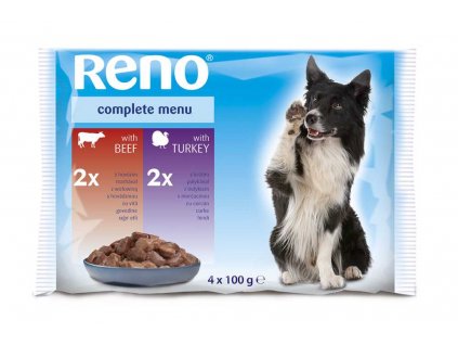 RENO Dog hovězí a krůta, kapsa 100 g (4 pack)  + Dárek ke každé objednávce.