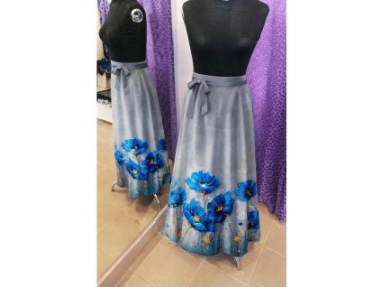 Zavinovací maxi sukně Modré květy