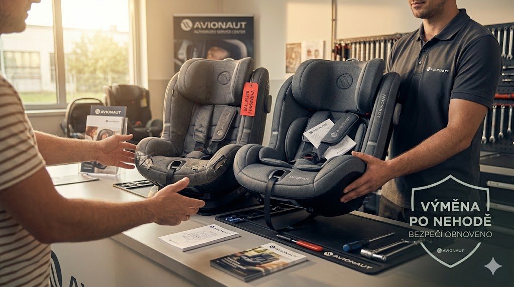Výměna autosedačky avionaut po autonehodě