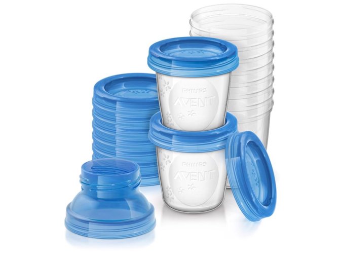 Avent - set VIA pohárky zásobníky na mateřské mléko 10 ks