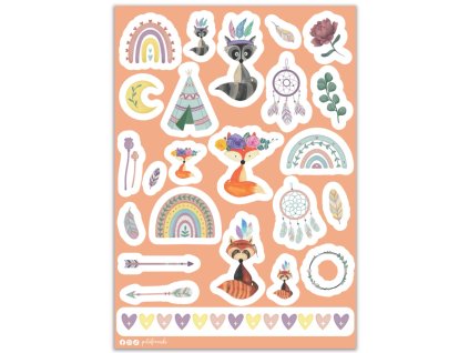 Samolepky na A5 archu s liškou, mývalem a pandou červenou s huňatými ocásky