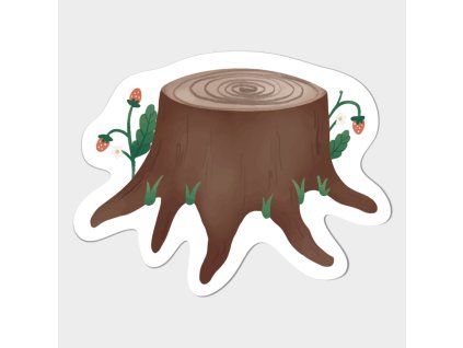 Samolepka pařez s jahodami