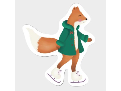 Zimní samolepka liška Eliška na bruslích v kabátku