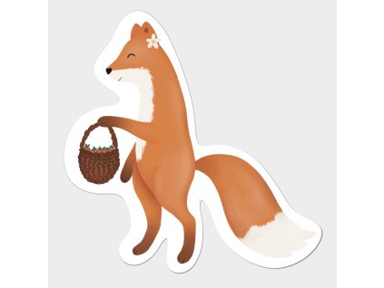 Samolepka liška Eliška a košíček s nasbíranými jahodami a kopretina za ouškem
