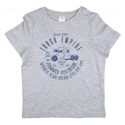Chlapecké šedé tričko s kamionem a nápisem, krátký rukáv, vel. 116