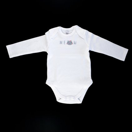 Kojenecké body bílé s kočičkou, dlouhý rukáv, vel. 68
