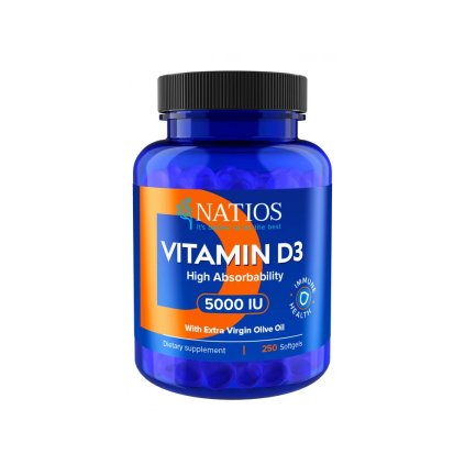 Vitamin D3, Vysoce vstřebatelný, 5000 IU, 250 softgel kapslí (s olivovým olejem)
