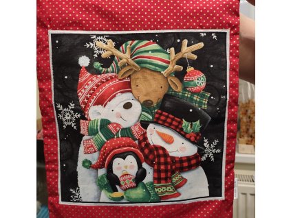 Mikulášske vrecko - červene - snehuliak so sobíkom