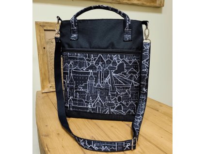 Taška na notebook - čierno biele mesto