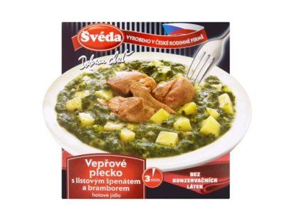 Švéda vepřové plecko s listovým špenátem a bramborem 330g