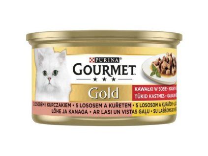 Gourmet Gold konzerva s lososem a kuřetem 85g