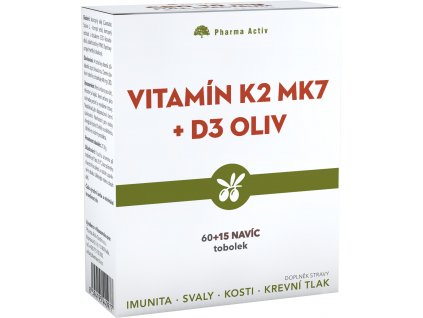 VITAMÍN k2 mk7 + d3 oliv 60+15 tob navíc
