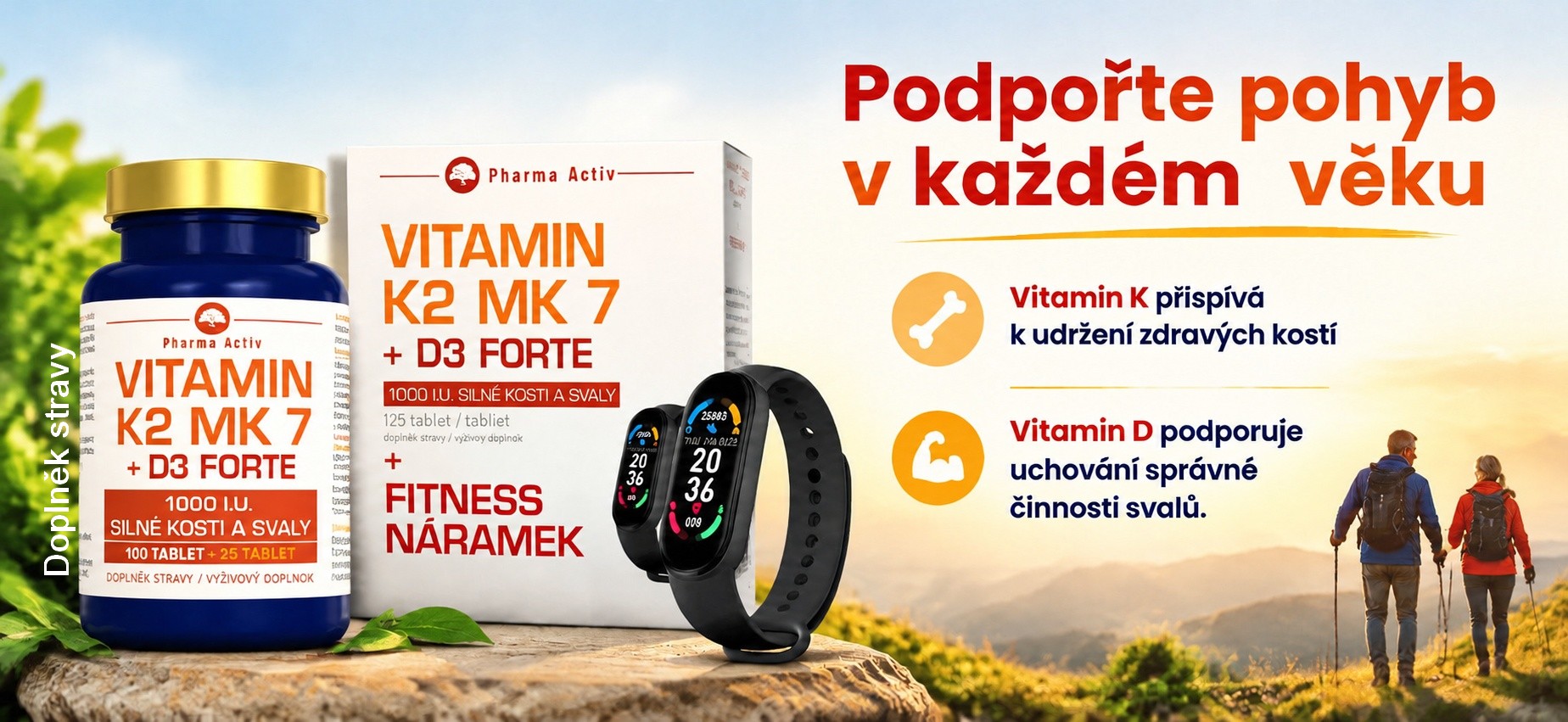 Vitamín K2 MK7 + D3 Forte 1000 I.U. 125 tablet + Fitness náramek