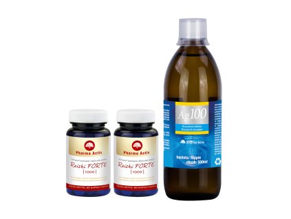 Reishi 1000 Forte 90 kapslí 1+1 + Koloidní stříbro Ag100 10ppm 500ml