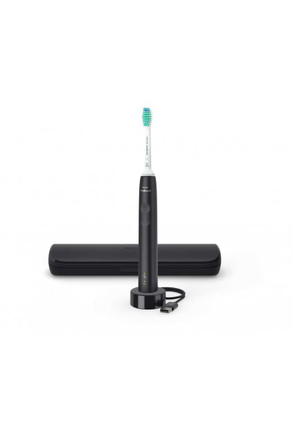 Електрическа звукова четка за зъби Philips Sonicare 3100 Series HX3673/14, черен цвят, Калъф за пътуване