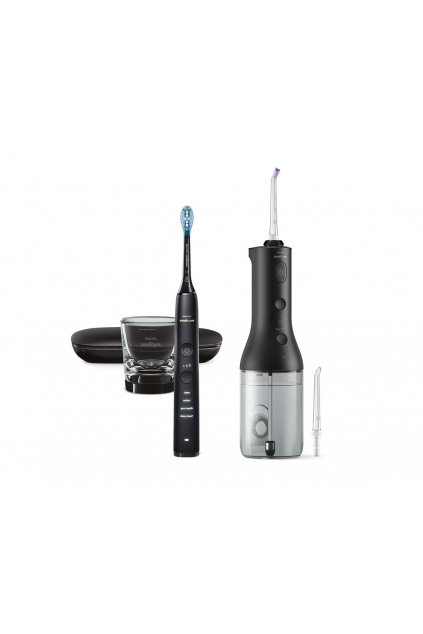 Електрическа звукова четка за зъби и преносим зъбен душ Philips Sonicare DiamondClean 9000 HX3866/43, черно