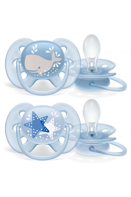 Залъгалка Philips Avent ultrasoft 6-18 м., за момче, кит, 2 броя SCF223/03