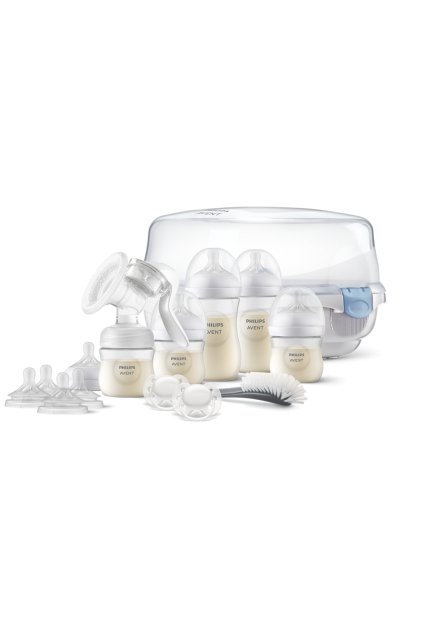 Sada na dojčenie s manuálnou odsávačkou so sterilizátorom do mikrovlnnej rúry a fľaškami Natural Response SCD430/50
