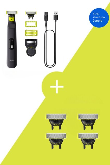 Výhodné balenie Philips OneBlade Pro 360 na tvár a telo QP6542/15 + výmenné čepele 360 4ks ku Philips OneBlade QP440/50