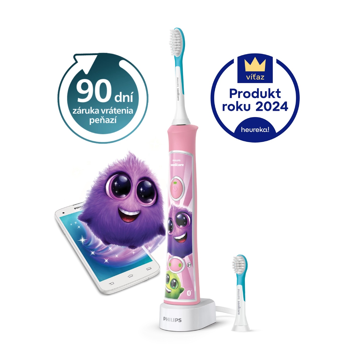 E-shop Sonická zubná kefka pre deti Philips Sonicare for Kids Pink s aplikacií HX6352/42