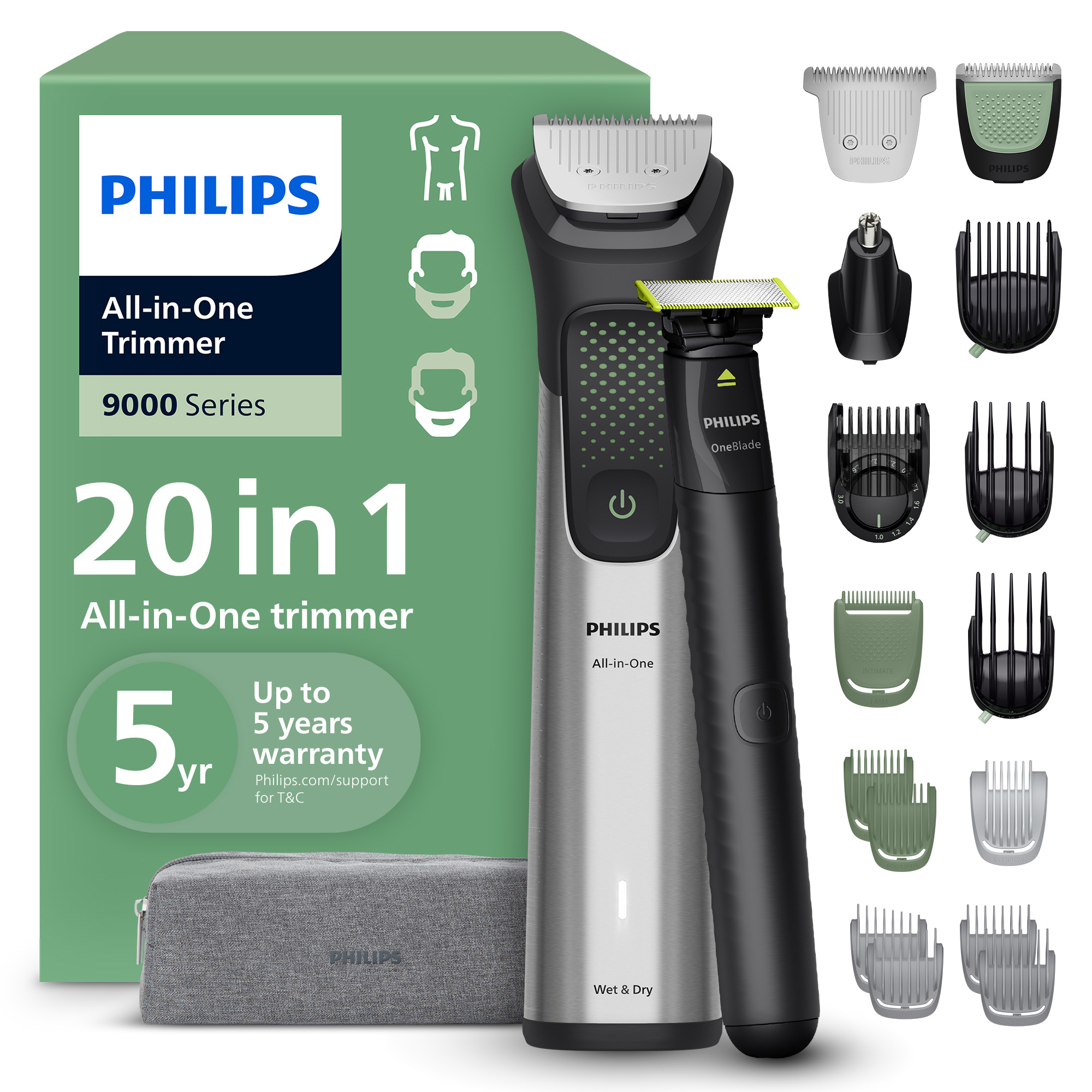Multifunkčný zastrihávač Philips Series 9000 MG9558/15 + Philips OneBlade na tvár