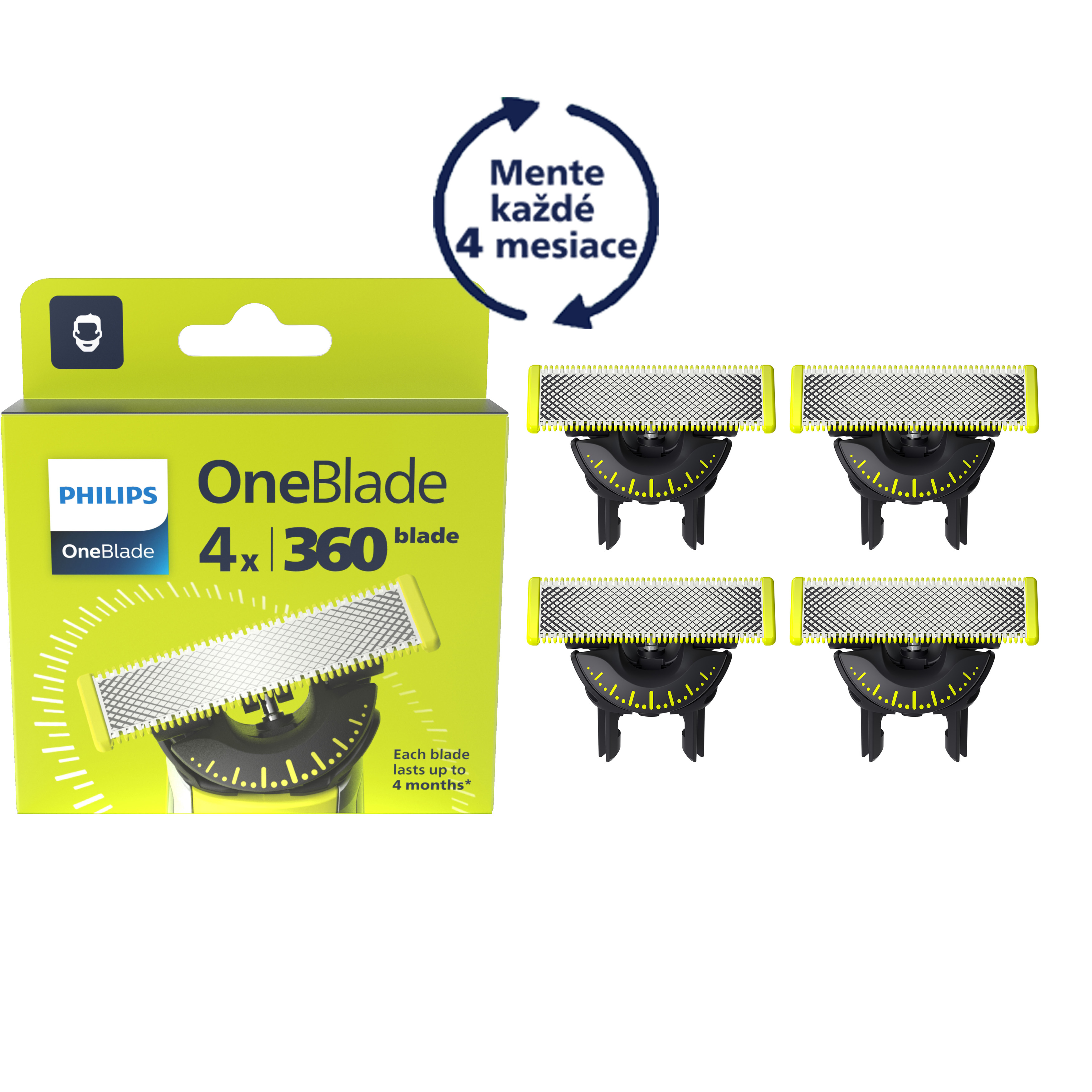 E-shop Výmenné čepele Philips OneBlade 360, 4ks QP440/50