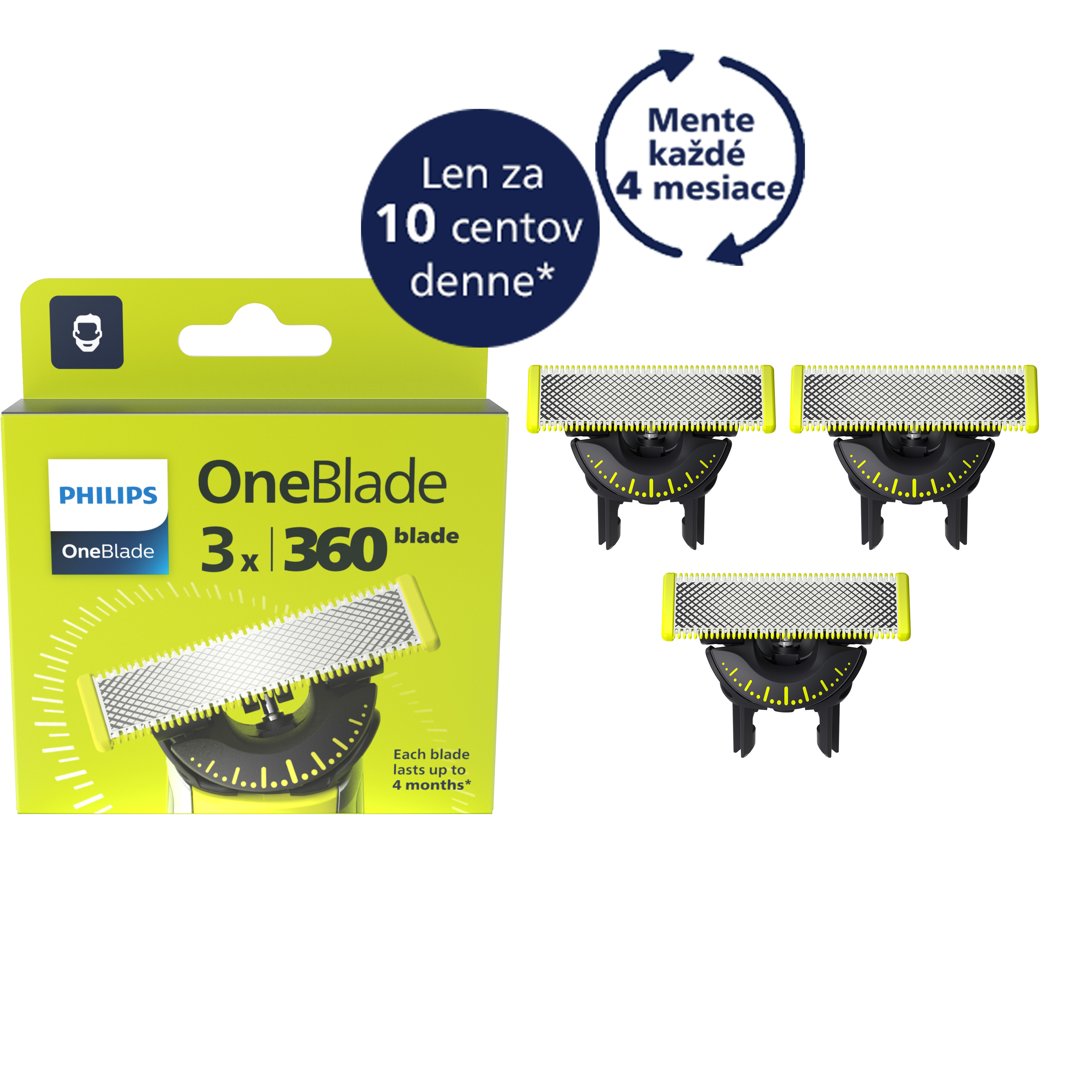 E-shop Výmenné čepele Philips OneBlade 360, 3ks QP430/50