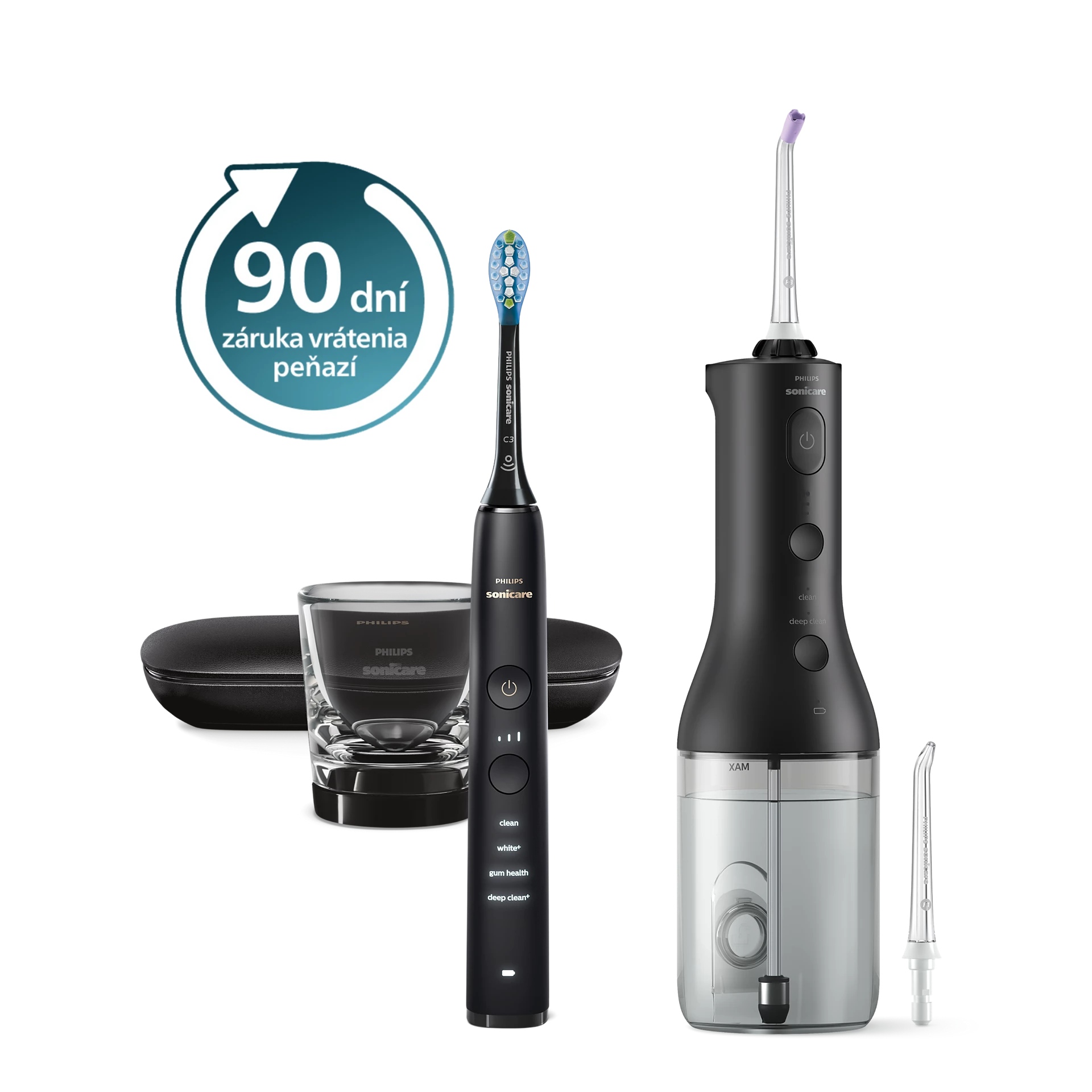E-shop Sonická zubná kefka a prenosná ústna sprcha Philips Sonicare DiamondClean 9000 1+1 Black X3886/43