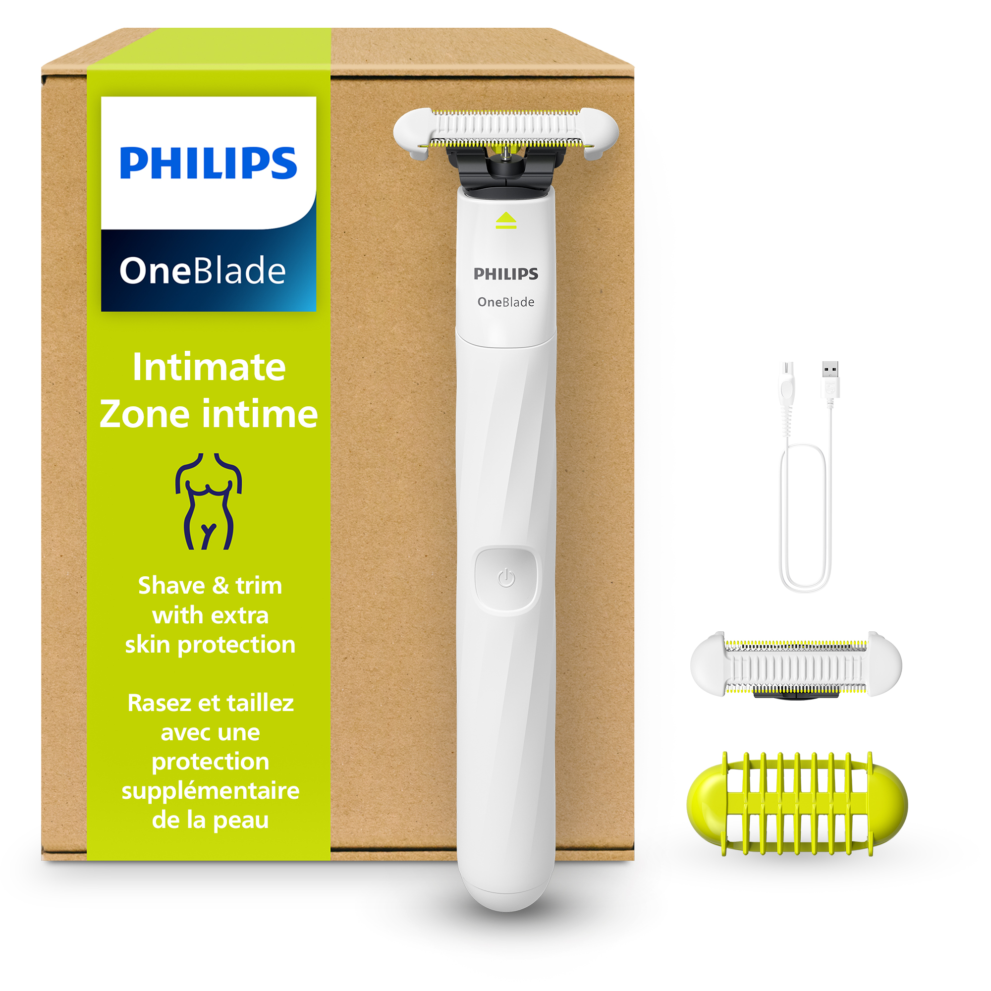 Hybridný zastrihávač Philips OneBlade Intimate Unisex + extra čepeľ SkinProtect QP1924/30