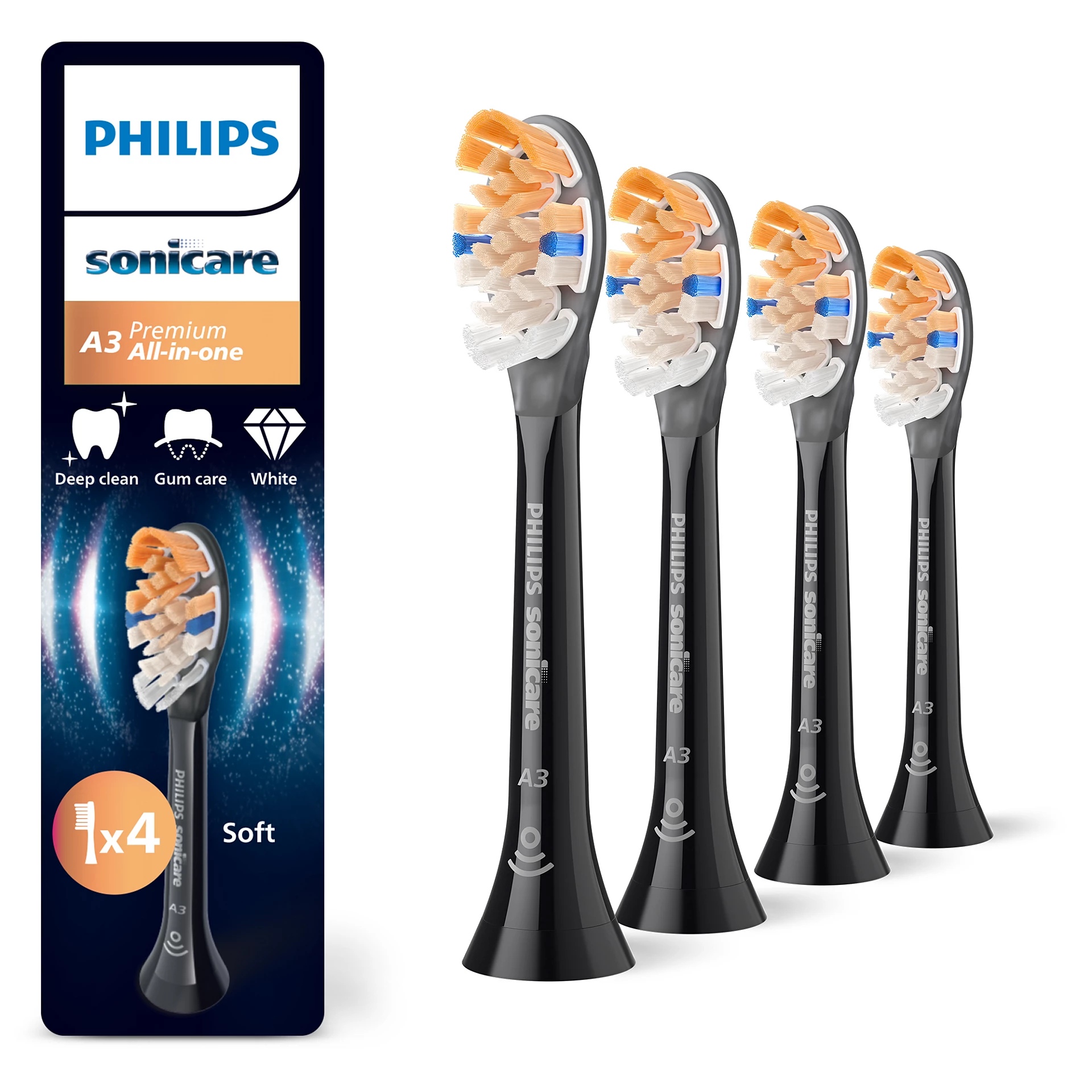 E-shop Náhradná hlavica Philips Sonicare Premium All-in-One 4ks, Black HX9094/88