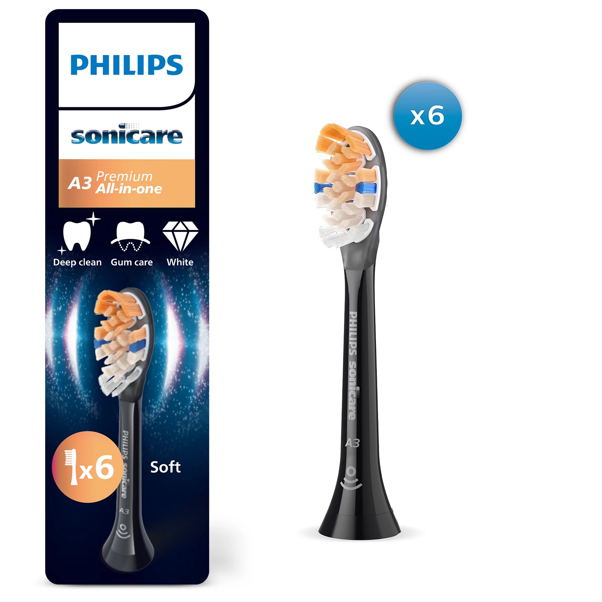 E-shop Náhradná hlavica Philips Sonicare Premium All-in-One 6ks, Black HX9096/88