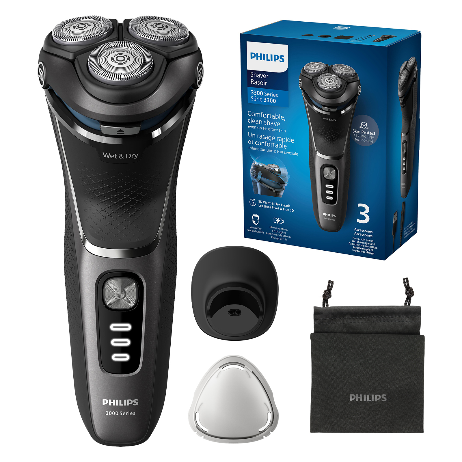 Pánsky elektrický holiaci strojček Philips Series 3000 na suché a mokré holenie   S3343/13