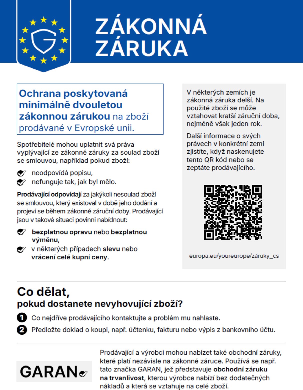 Harmonizované oznámení o zákonné odpovědnosti za vady