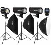 Set bleskov DPX 600, SPARK 400D, statívy, odpaľovač, LFH softboxy, LF octabox