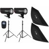 Set bleskov DPX 600, statívy, odpaľovač, KS softboxy