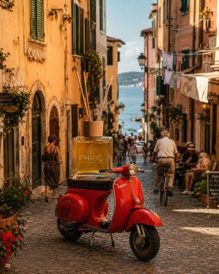 Uzoučká ulička, moře na dohled a jeden nečekaný host na Vespě. ☀️🛵 Italské městečko se probouzí do svého rytmu — kroky na...