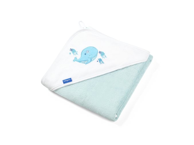 2448 babyono bambusova osuska s kapucnou mint velryba 85x85 cm