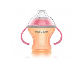 2208 babyono hrnek netekouci s mekkym naustkem natural nursing 180ml oranzovy