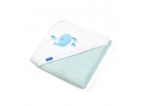 2448 babyono bambusova osuska s kapucnou mint velryba 85x85 cm
