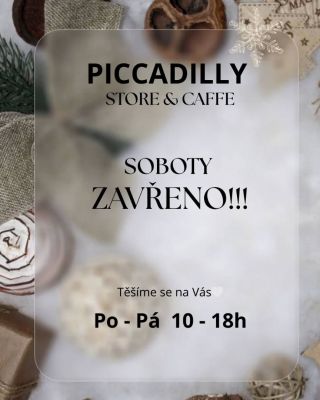 Milí naši, chceme Vás informovat, že soboty máme zavřeno. Těšíme se na Vás v kavárně ☕🥧 i v butiku 👠👛. Po - Pá 10:00 - 18:00.