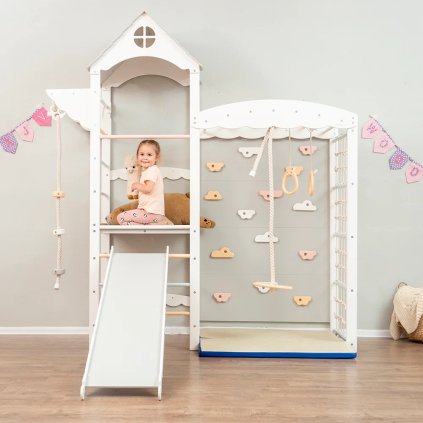Montessori dětské hřiště Tower Climbing s rampou v provedení white/pastel - 01
