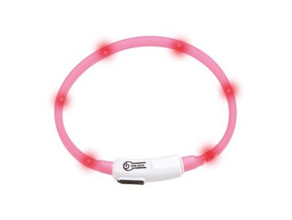 LED svetelny obojek pro kocky ruzovy obvod 20 35 cm sviti cca 500m daleko USB nabijeni 1108201609285511270
